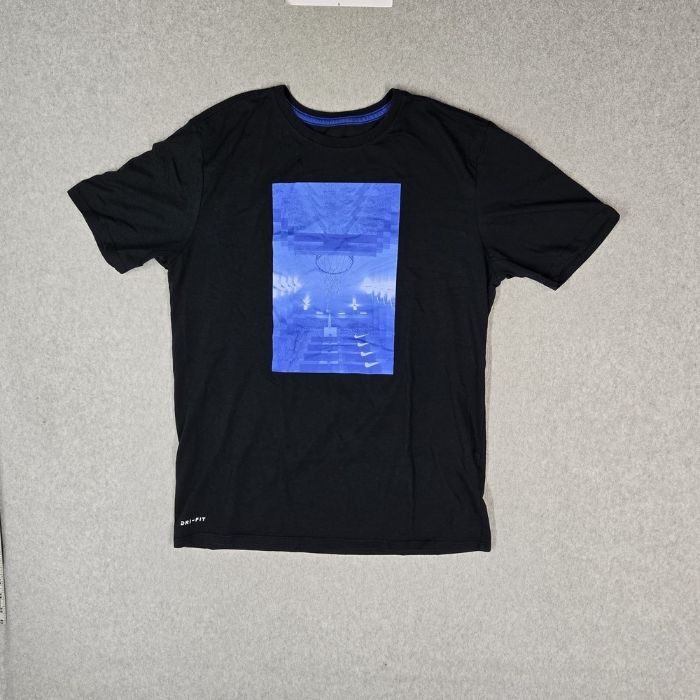 Nike Men Shirt L Black Graphic Basketball Hoop Dri-Fit The Nike Tee Logo